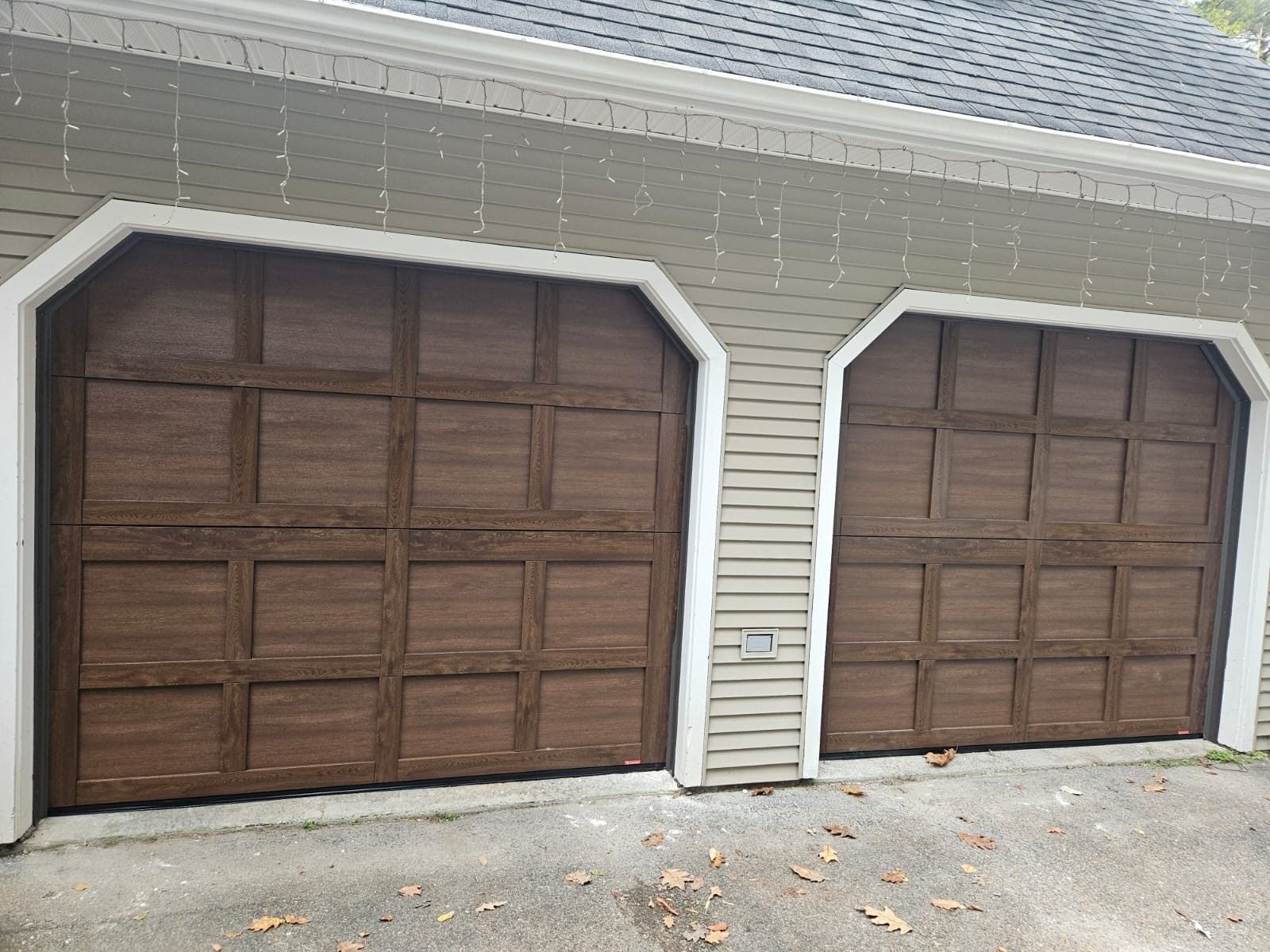 Wood-look carriage-style garage doors