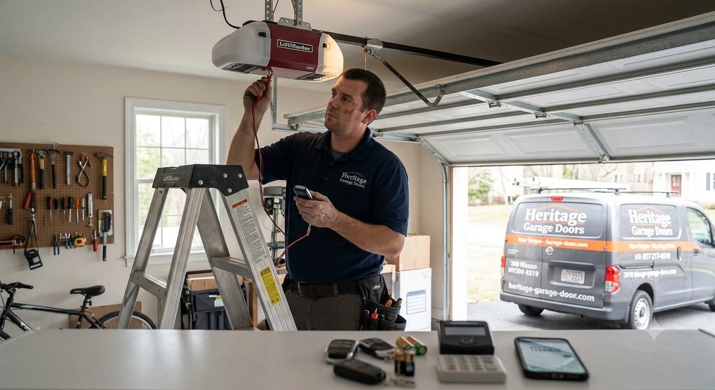 Homeowner troubleshooting a LiftMaster garage door remote control