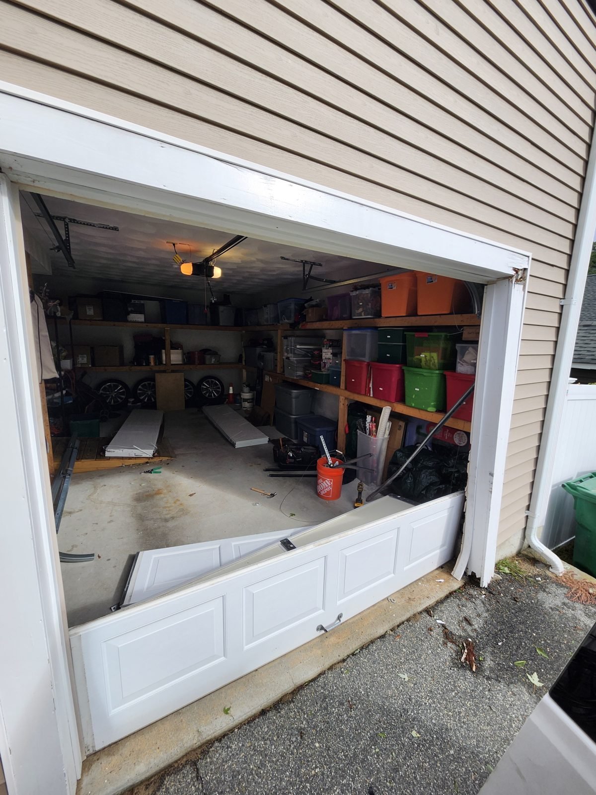 Garage door opening before new door installation in Warwick, RI
