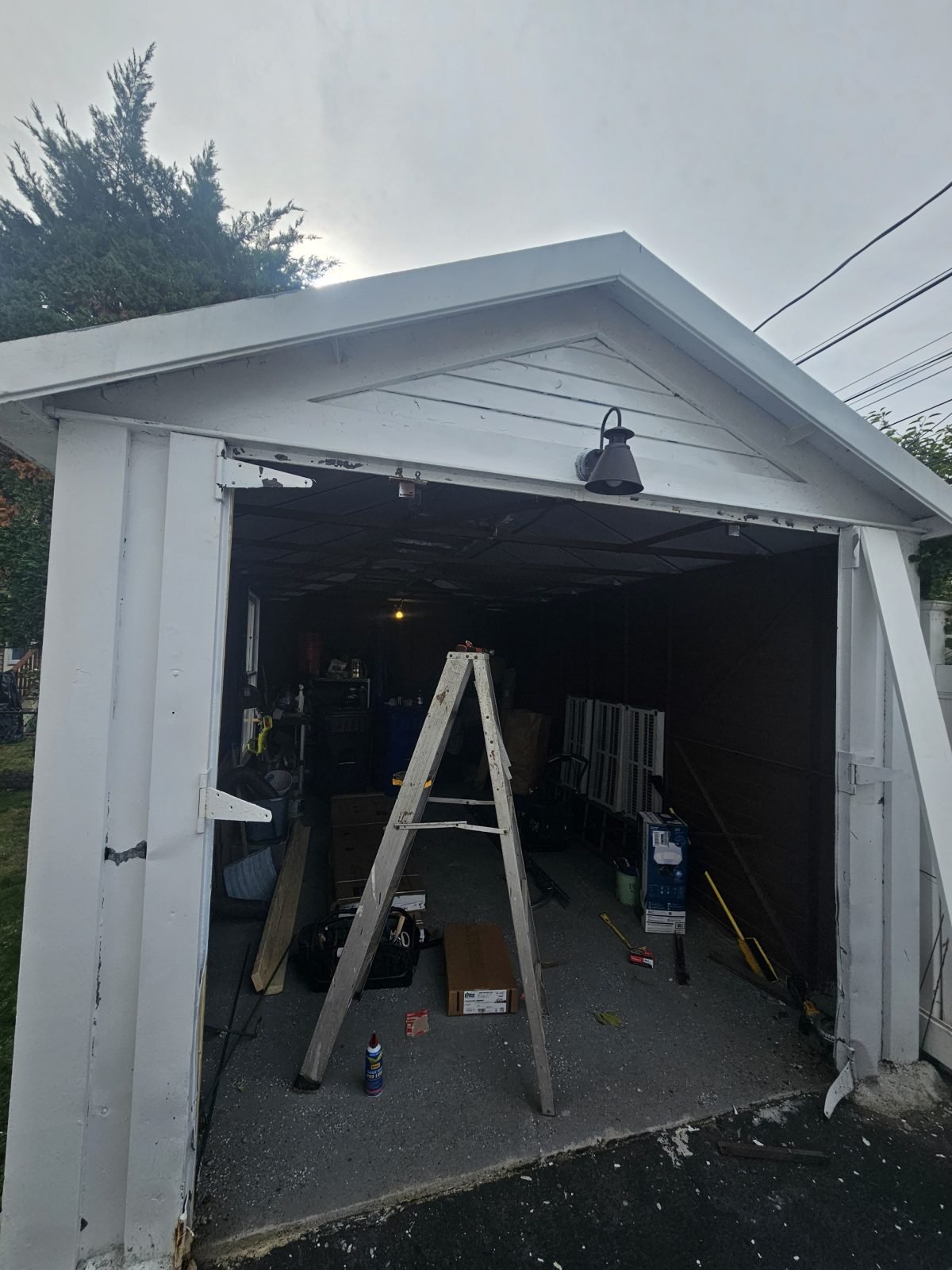 Metal garage before new garage door installation in Arlington, MA